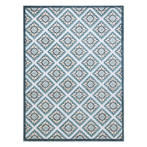 TOWN & COUNTRY EVERYDAY Brooks Retro Geo Indoor Outdoor Area Rug, UV Fade Resistant, High-Low Pile, Blue/Multi, 3'11"x5'2"