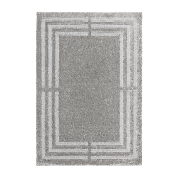 TOWN & COUNTRY EVERYDAY Cloud Shag Plush Border Area Rug with High-Low Pile, Grey, 6'6"x9'6"