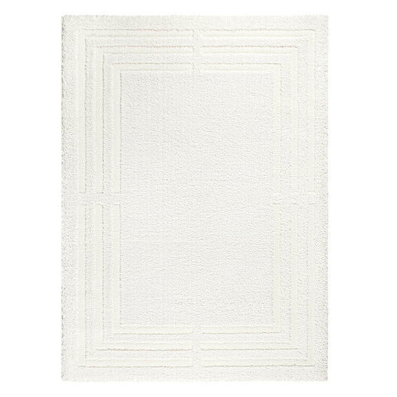 TOWN & COUNTRY EVERYDAY Cloud Shag Plush Border Area Rug with High-Low Pile, Ivory, 7'10"x10'2"