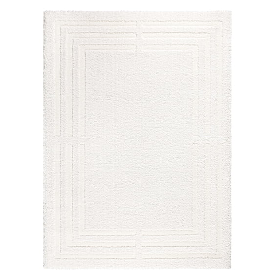 TOWN & COUNTRY EVERYDAY Cloud Shag Plush Border Area Rug with High-Low Pile, Ivory, 9'2"x12'5"