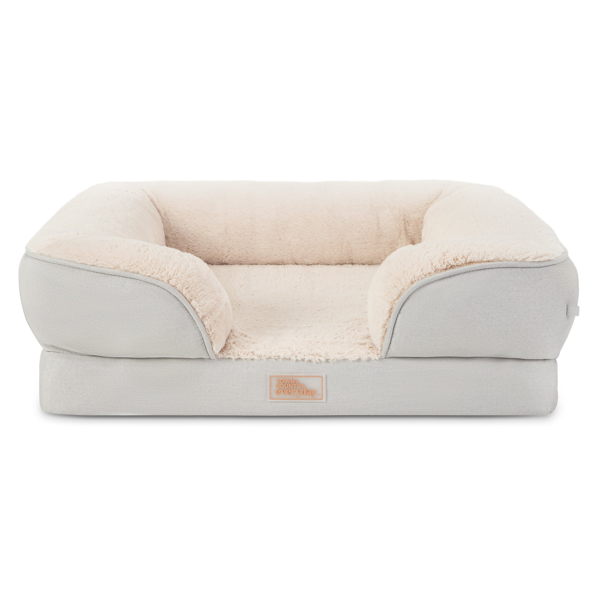 Large Grey Polyester Bolster Sofa Pet Bed with Machine Washable Cover