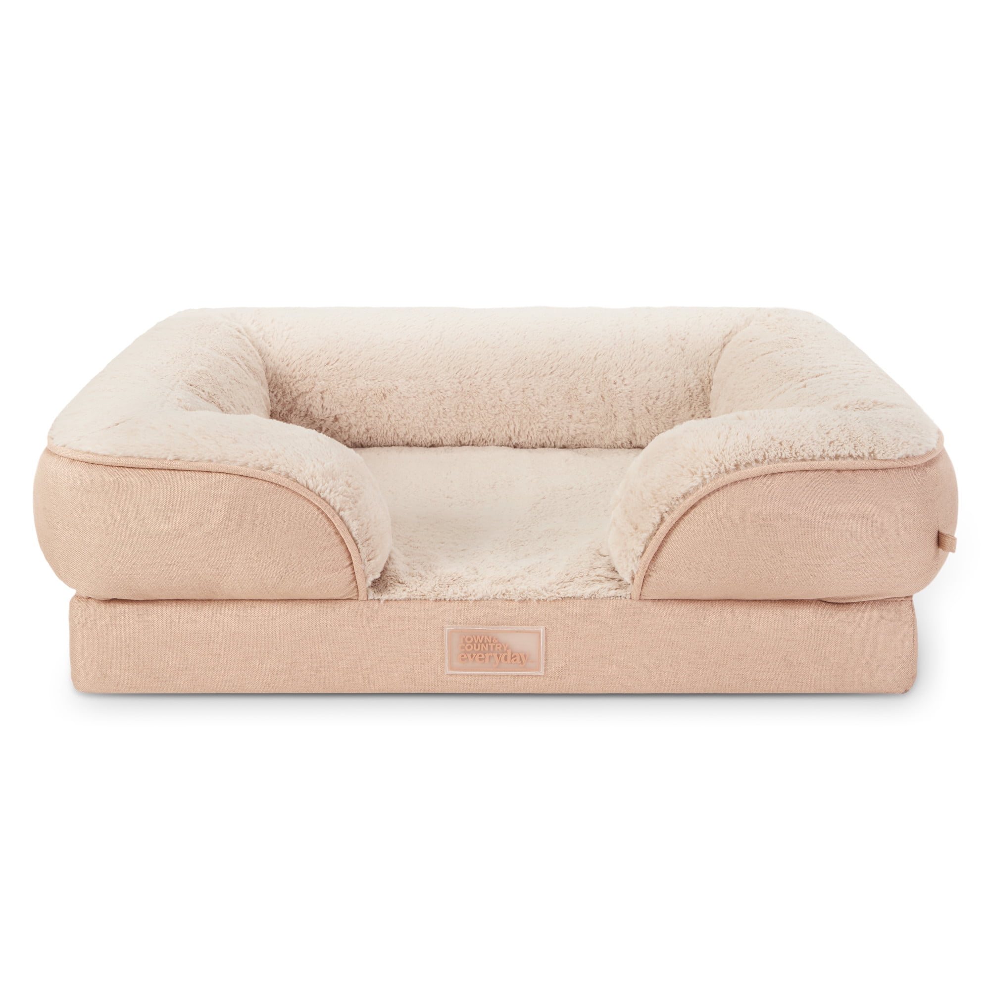 Large Warm Taupe Faux Fur Bolster Pet Bed
