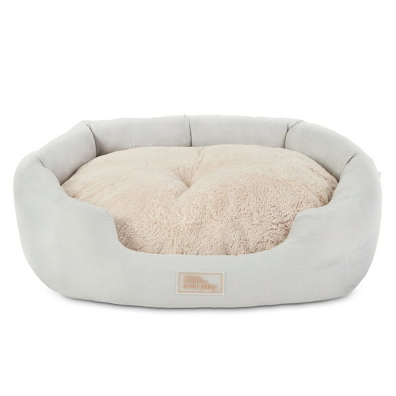 TOWN & COUNTRY EVERYDAY CuddleTown Faux Linen Comfy Cozy Cuddler Pet Bed, Supportive & Calming Egg Crate Foam, Water Repellent, Non-Slip Bottom, Machine Washable Cover, Grey, Medium 28"x26"x8"