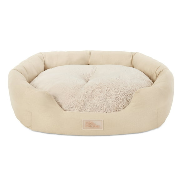 TOWN & COUNTRY EVERYDAY CuddleTown Faux Linen Comfy Cozy Cuddler Pet Bed, Supportive & Calming Egg Crate Foam, Water Repellent, Non-Slip Bottom, Machine Washable Cover, Beige, Medium 28"x26"x8"