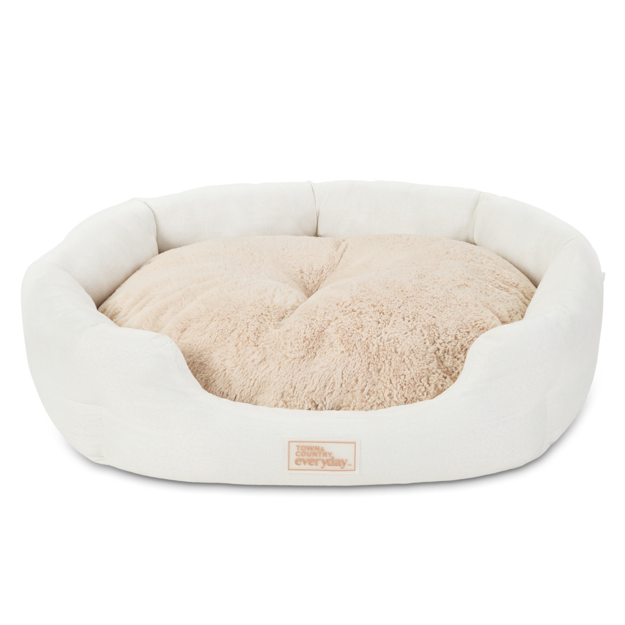 Cream Faux Fur Small Cozy Oval Pet Bed