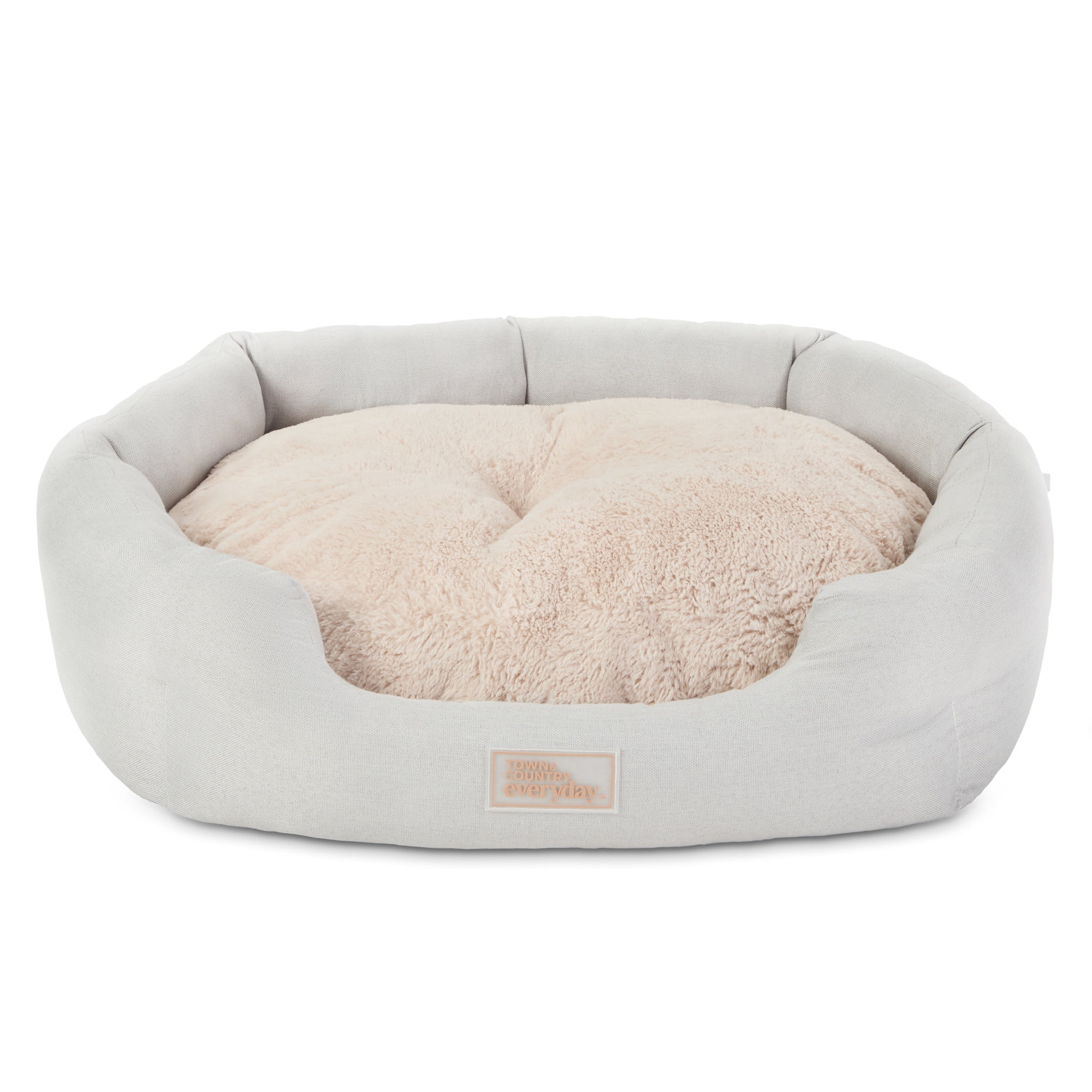 TOWN & COUNTRY EVERYDAY CuddleTown Faux Linen Comfy Cozy Cuddler Pet Bed, Supportive & Calming, Water Repellent, Non-Slip Bottom, Machine Washable Cover, Grey, XS 20"x14"x6"