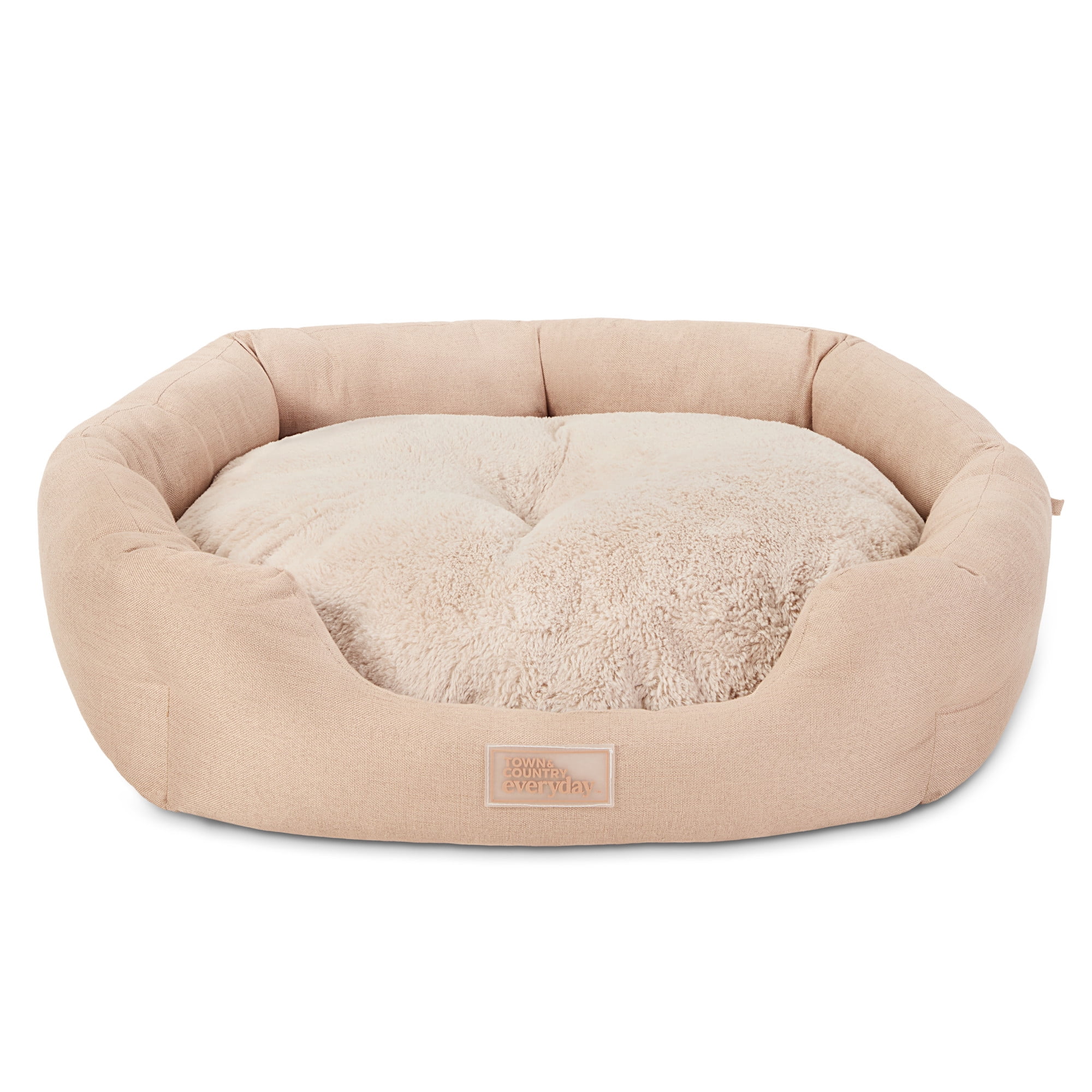 TOWN & COUNTRY EVERYDAY CuddleTown Faux Linen Comfy Cozy Cuddler Pet Bed, Supportive & Calming, Water Repellent, Non-Slip Bottom, Machine Washable Cover, Warm Taupe, XS 20"x14"x6"