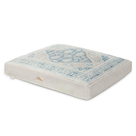 TOWN & COUNTRY EVERYDAY CuddleTown Medallion Everwash® Pillow Pet Bed, Water Repellent Floor Pillow, Machine Washable Cover, Soft & Calming, Blue/Greige, Large 44"x34"x4"