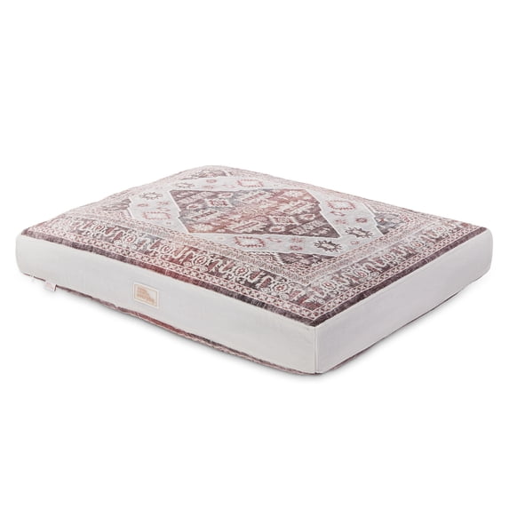 TOWN & COUNTRY EVERYDAY CuddleTown Medallion Everwash® Pillow Pet Bed, Water Repellent Floor Pillow, Machine Washable Cover, Soft & Calming, Red/Greige, Small 28"x22"x4"