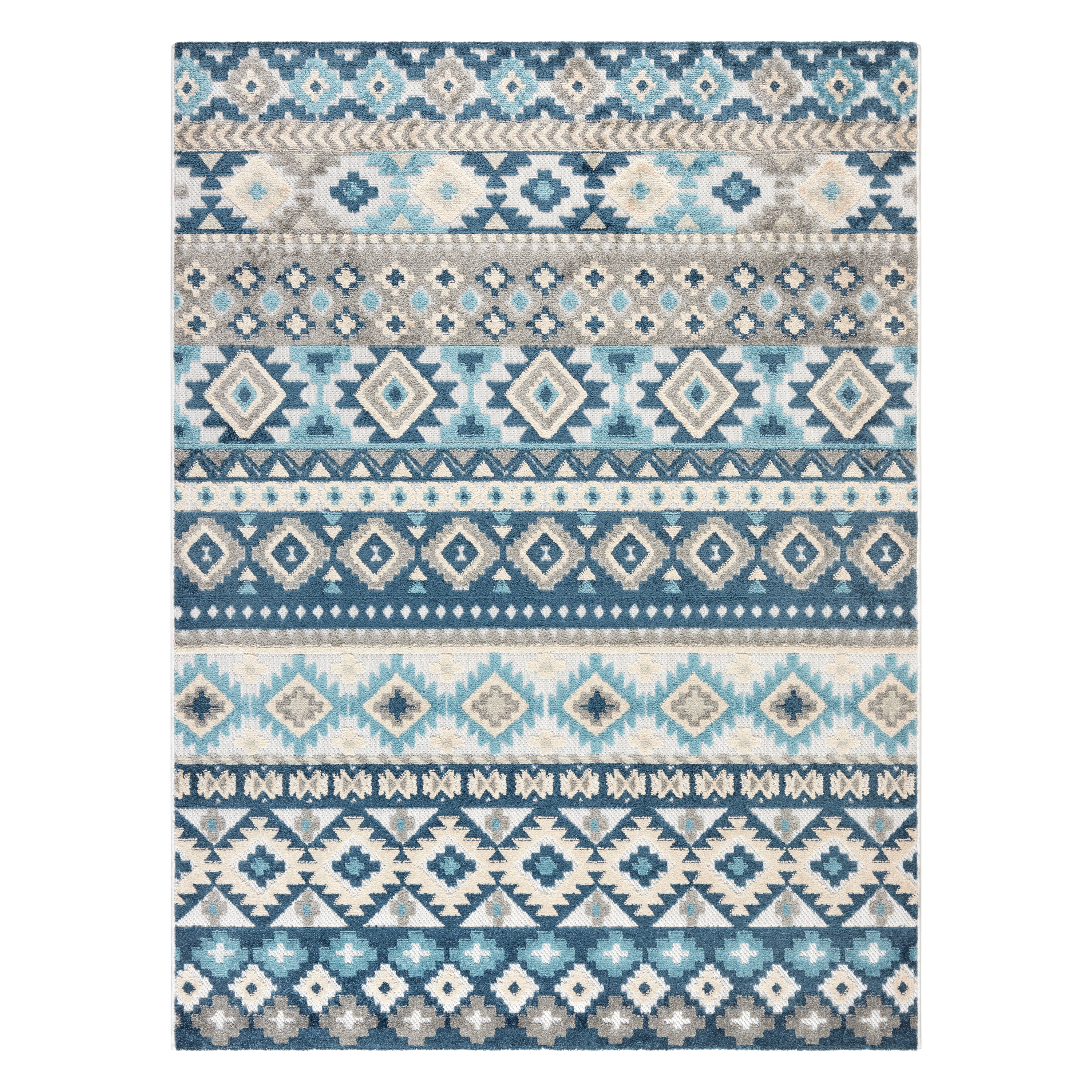 TOWN & COUNTRY EVERYDAY Dahlia Southwestern Stripe Indoor Outdoor Area Rug, UV Fade Resistant, High-Low Pile, Blue/Multi, 5'2"x7'2"