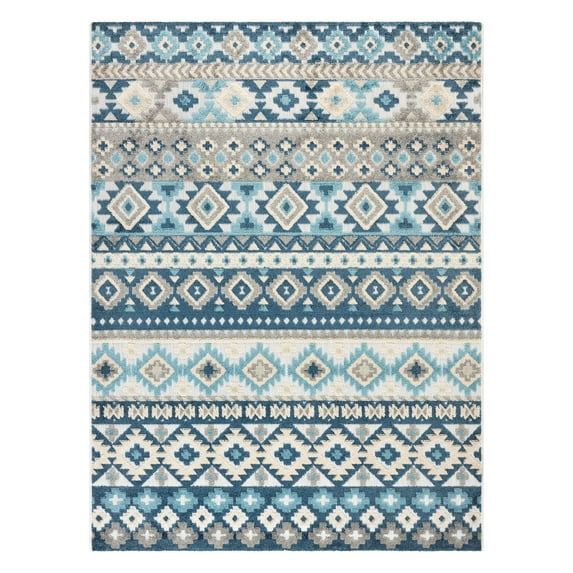 TOWN & COUNTRY EVERYDAY Dahlia Southwestern Stripe Indoor Outdoor Area Rug, UV Fade Resistant, High-Low Pile, Blue/Multi, 5'2"x7'2"