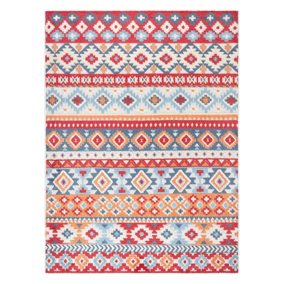 TOWN & COUNTRY EVERYDAY Dahlia Southwestern Stripe Indoor Outdoor Area Rug, UV Fade Resistant, High-Low Pile, Red/Mutli, 3'11"x5'2"