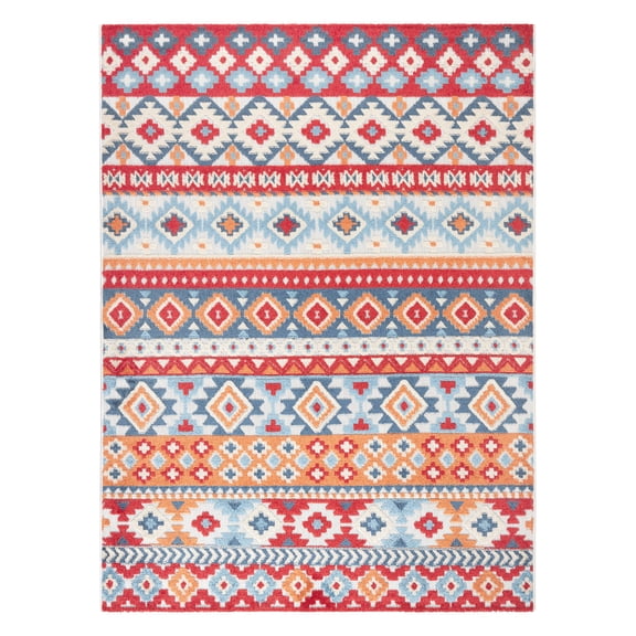 TOWN & COUNTRY EVERYDAY Dahlia Southwestern Stripe Indoor Outdoor Area Rug, UV Fade Resistant, High-Low Pile, Red/Mutli, 5'2"x7'2"