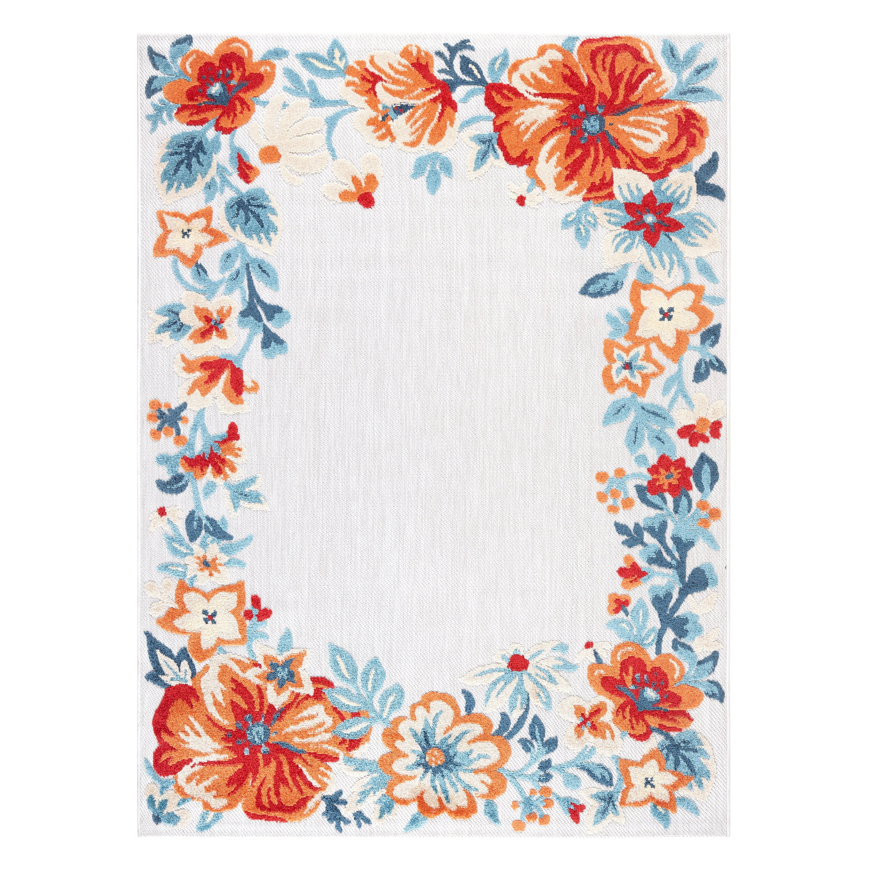 Hibiscus Bloom Grey/Red/Blue Floral Synthetic Rectangular Area Rug