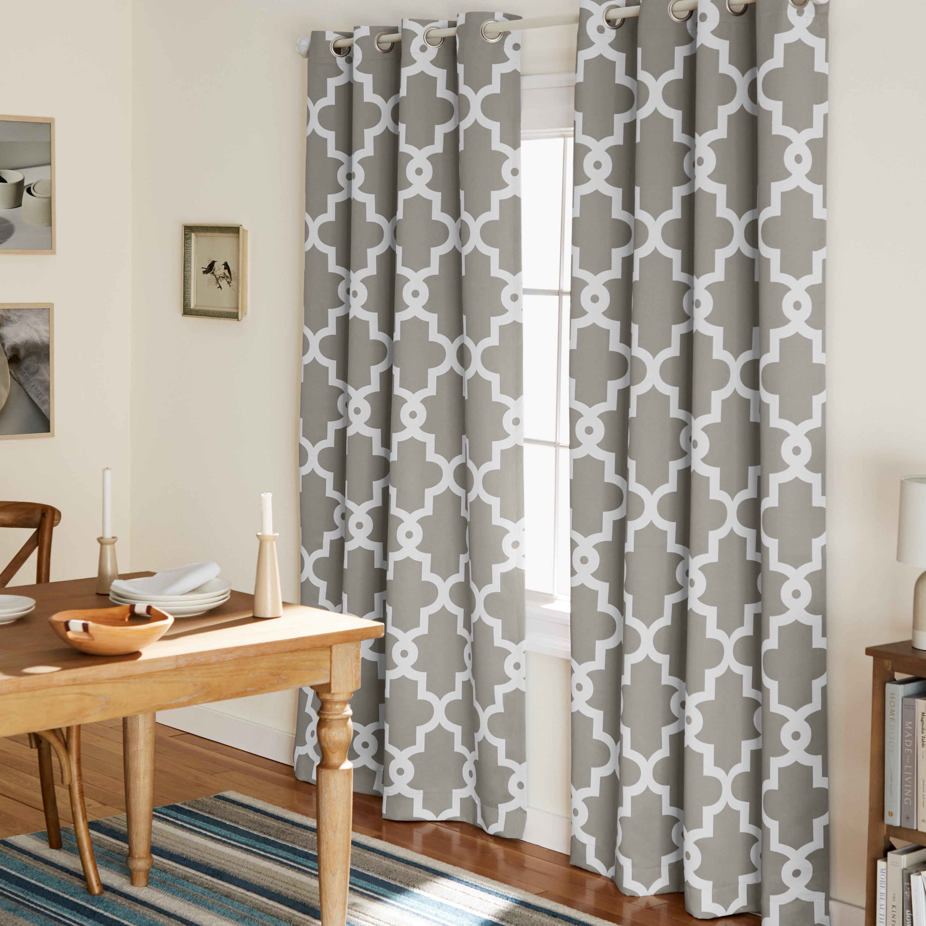 Silver and Mecca Orange Polyester Blackout Grommet Window Panels