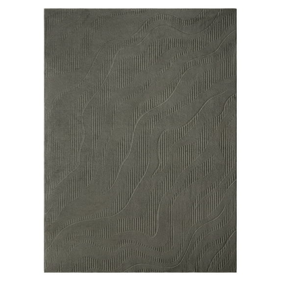 TOWN & COUNTRY EVERYDAY Lane Painterly Wave Soft Felt Everwash®, Machine Washable Area Rug with Non-Slip Backing, Modern Rug, Charcoal Grey, 6'6"x9'2"
