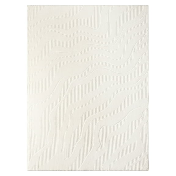 TOWN & COUNTRY EVERYDAY Lane Painterly Wave Soft Felt Everwash®, Machine Washable Area Rug with Non-Slip Backing, Modern Rug, Ivory, 6'6"x9'2"