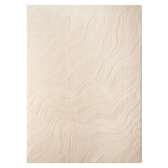 TOWN & COUNTRY EVERYDAY Lane Painterly Wave Soft Felt Everwash®, Machine Washable Area Rug with Non-Slip Backing, Modern Rug, Taupe, 4'11"x6'10"