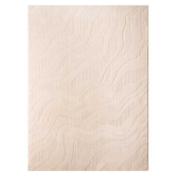 TOWN & COUNTRY EVERYDAY Lane Painterly Wave Soft Felt Everwash®, Machine Washable Area Rug with Non-Slip Backing, Modern Rug, Taupe, 6'6"x9'2"