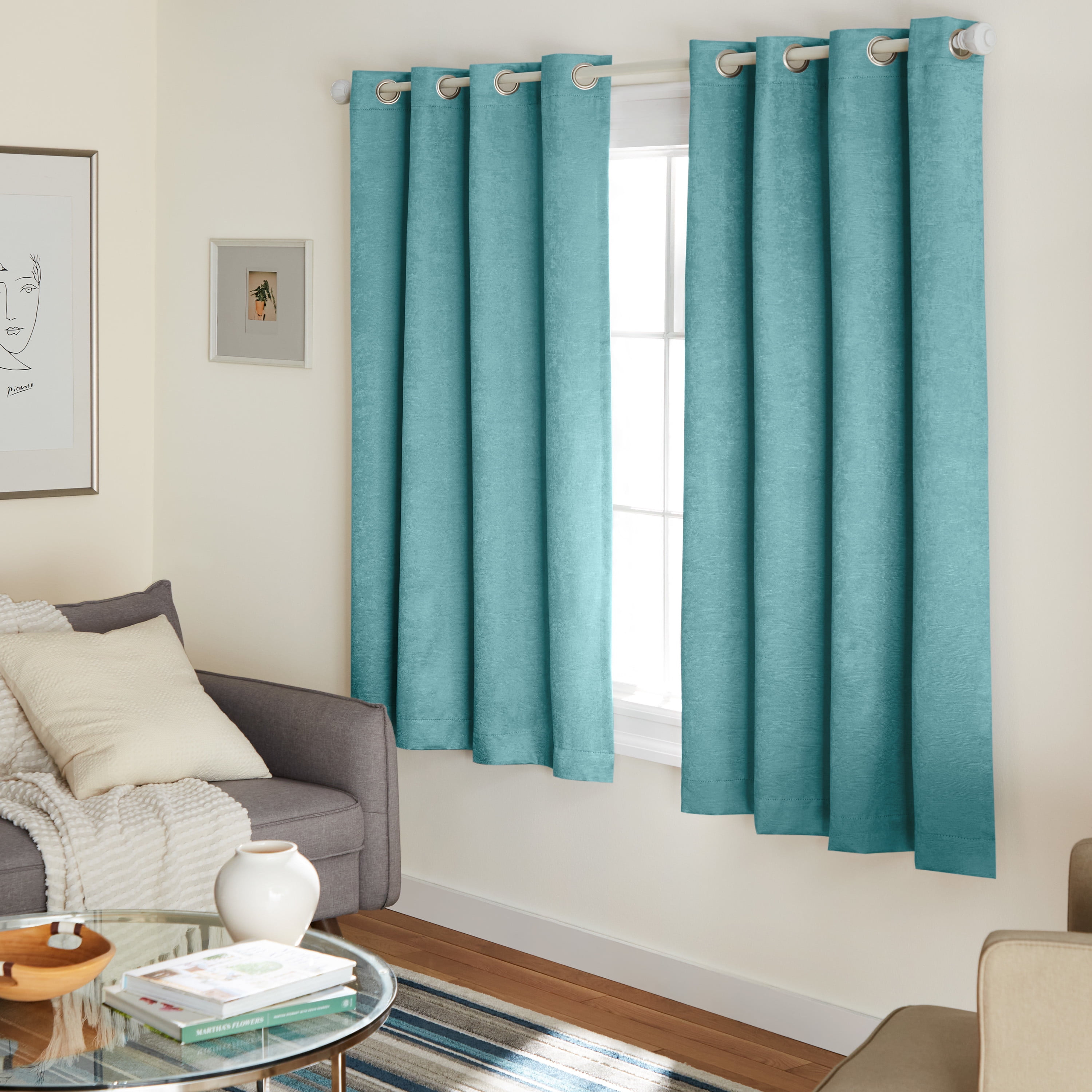 TOWN & COUNTRY EVERYDAY Lustre Solid Heavyweight Textured Sateen Indoor Curtains, Room Darkening Opacity, Grommet Top, Energy Efficient, 2-Pack Set, 52"x63", Teal