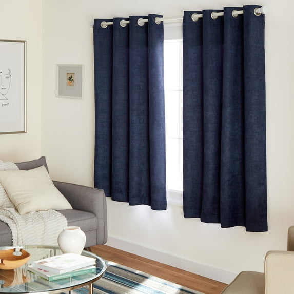 TOWN & COUNTRY EVERYDAY Lustre Solid Heavyweight Textured Sateen Indoor Curtains, Room Darkening Opacity, Grommet Top, Energy Efficient, 2-Pack Set, 52"x63", Navy