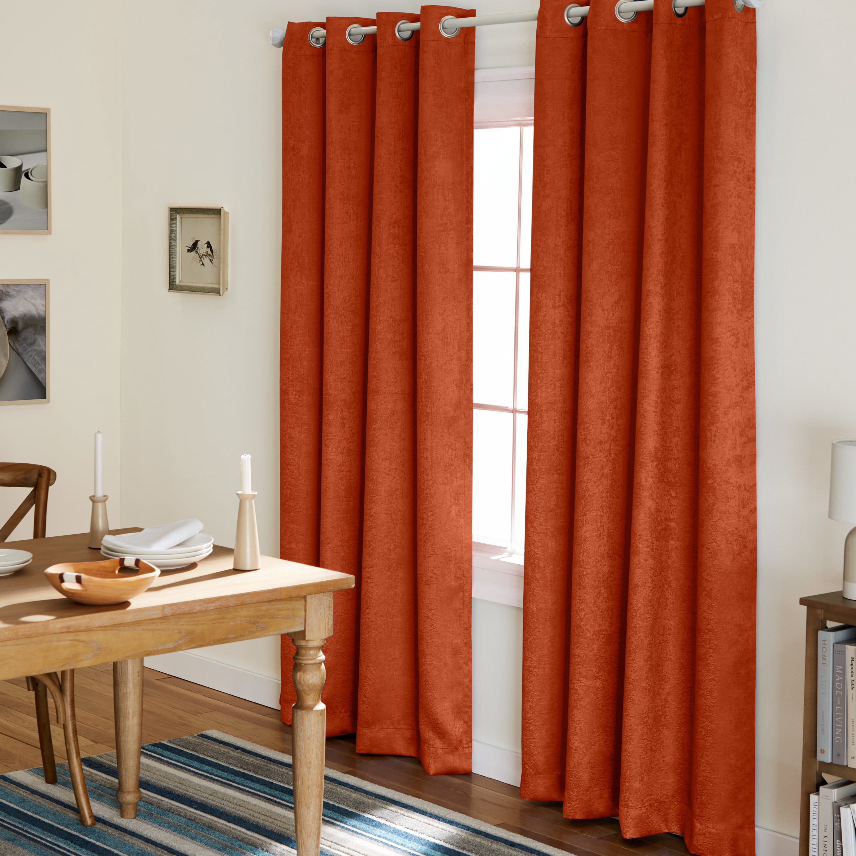 TOWN & COUNTRY EVERYDAY Lustre Solid Heavyweight Textured Sateen Indoor Curtains, Room Darkening Opacity, Grommet Top, Energy Efficient, 2-Pack Set, 52"x84", Mecca Orange