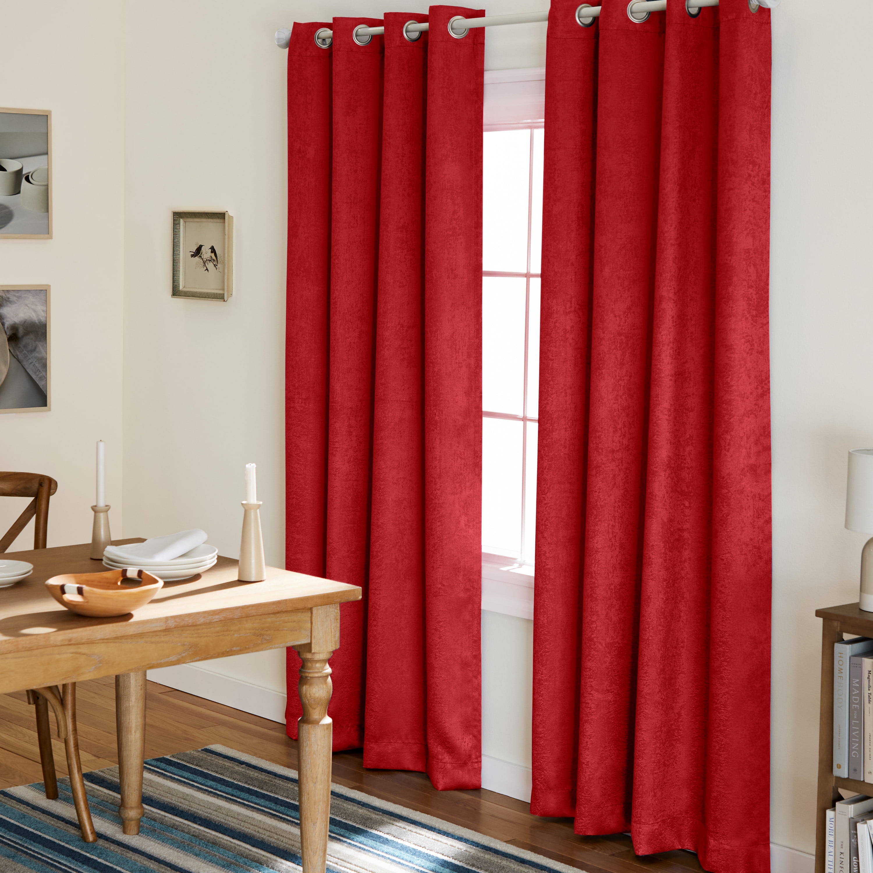 Chili Red Polyester Room-Darkening Grommet Curtain Panel Pair