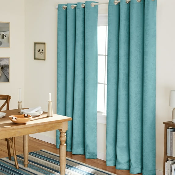 TOWN & COUNTRY EVERYDAY Lustre Solid Heavyweight Textured Sateen Indoor Curtains, Room Darkening Opacity, Grommet Top, Energy Efficient, 2-Pack Set, 52"x84", Teal