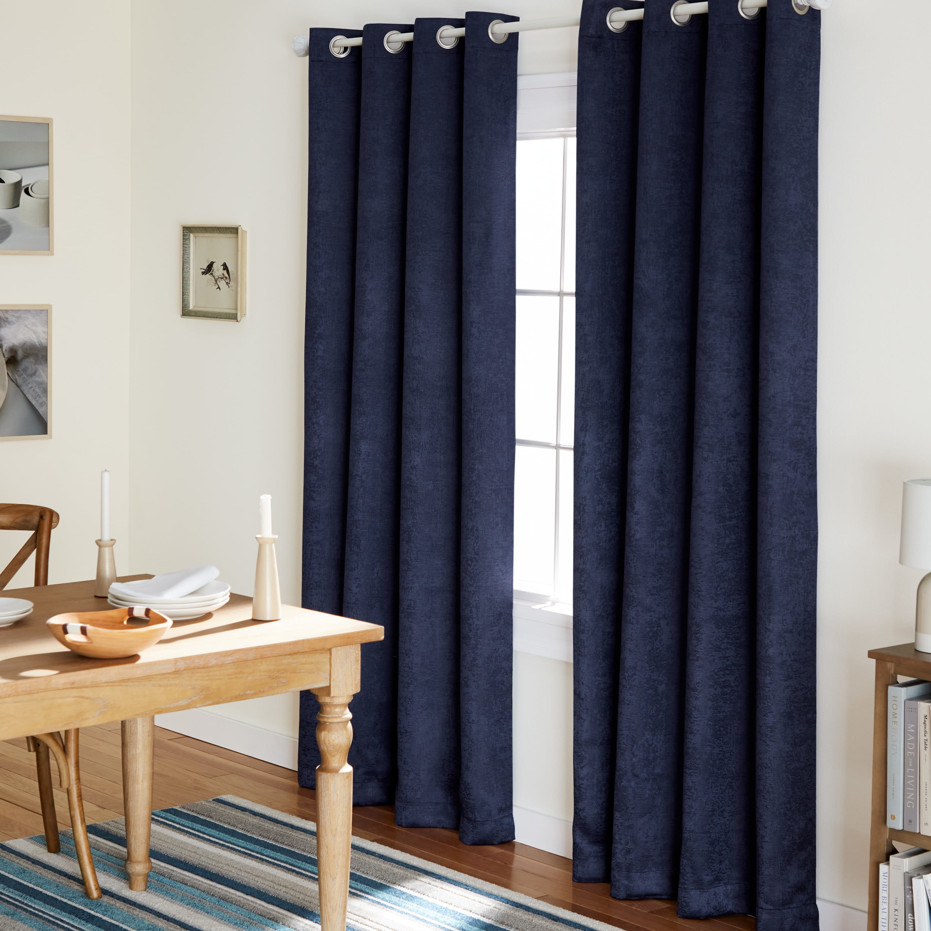 Navy and Mecca Orange Room Darkening Grommet Top Curtain Panels