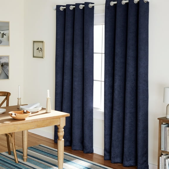 TOWN & COUNTRY EVERYDAY Lustre Solid Heavyweight Textured Sateen Indoor Curtains, Room Darkening Opacity, Grommet Top, Energy Efficient, 2-Pack Set, 52"x84", Navy