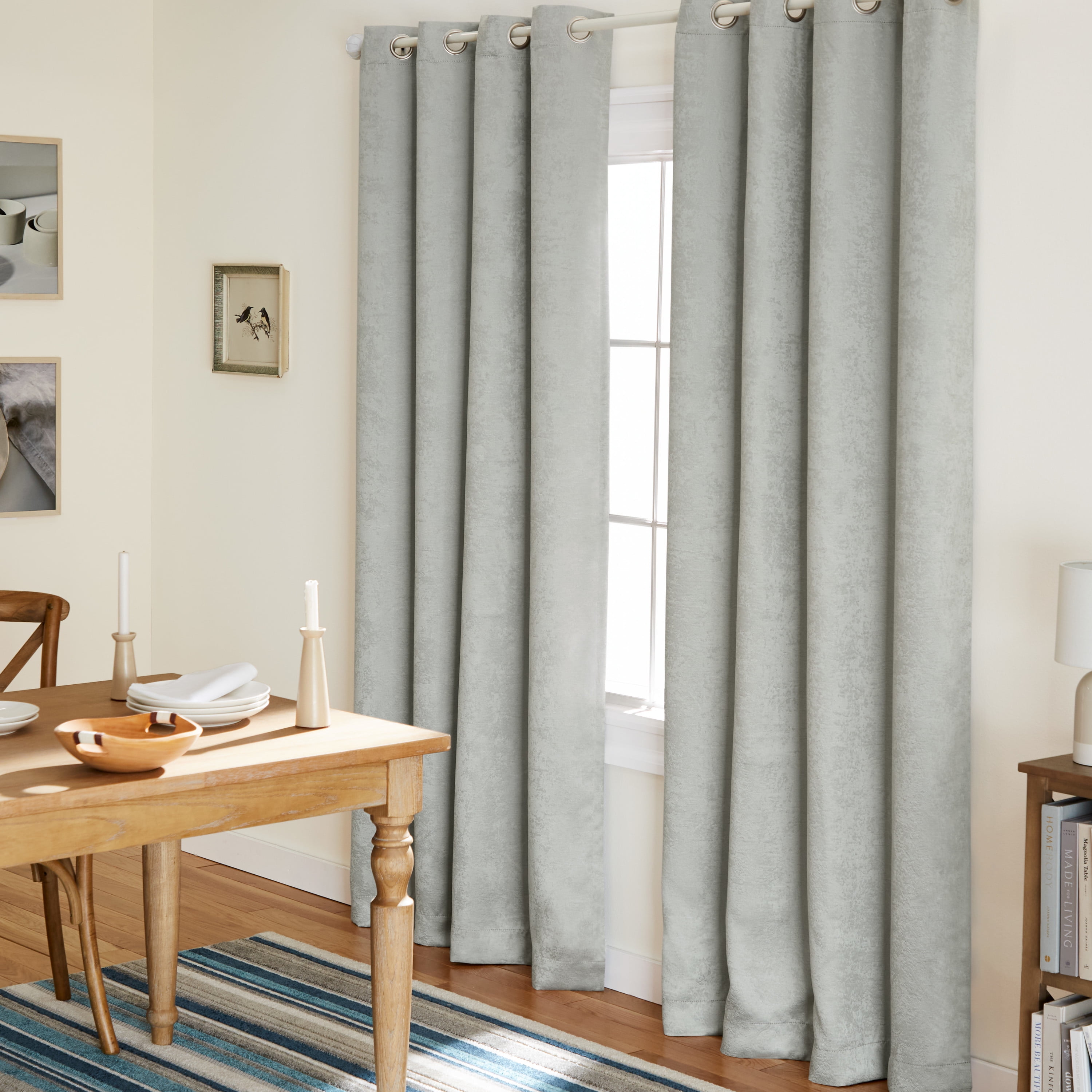 TOWN & COUNTRY EVERYDAY Lustre Solid Heavyweight Textured Sateen Indoor Curtains, Room Darkening Opacity, Grommet Top, Energy Efficient, 2-Pack Set, 52"x96", Silver
