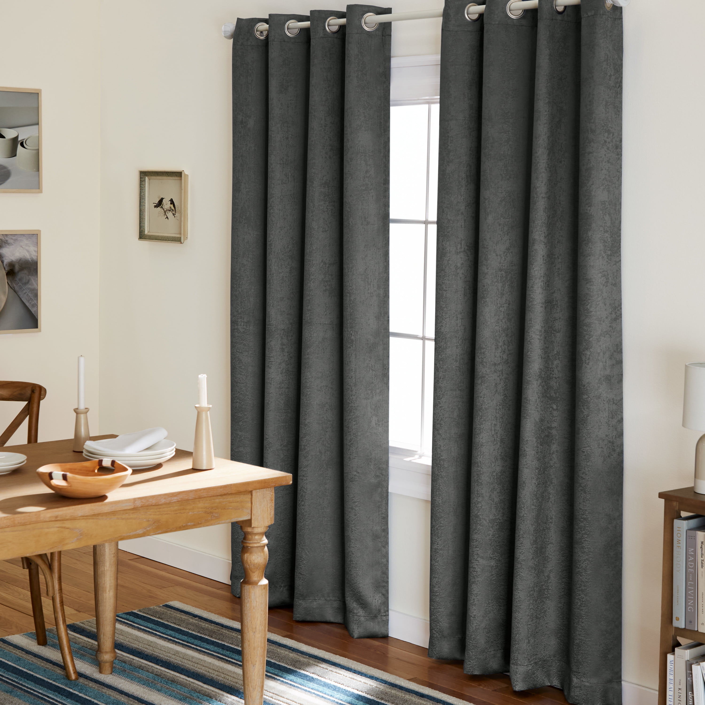 TOWN & COUNTRY EVERYDAY Lustre Solid Heavyweight Textured Sateen Indoor Curtains, Room Darkening Opacity, Grommet Top, Energy Efficient, 2-Pack Set, 52"x96", Charcoal