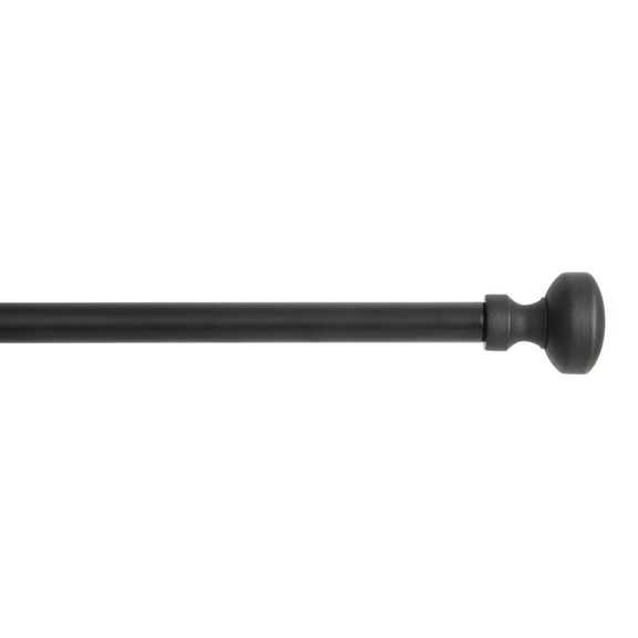 TOWN & COUNTRY EVERYDAY Modern Rounded Cap Single Indoor Curtain Rod and Finial Set, Easy Install Wall Mount, Matte Black, Adjustable 36”-72”