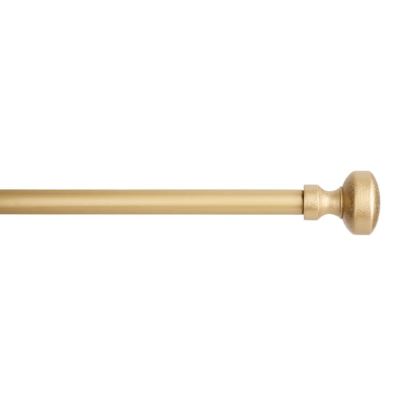 TOWN & COUNTRY EVERYDAY Modern Rounded Cap Single Indoor Curtain Rod and Finial Set, Easy Install Wall Mount, Matte Gold, Adjustable 36”-72”