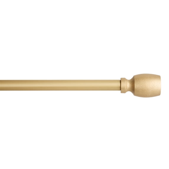 TOWN & COUNTRY EVERYDAY Modern Smooth Edge Cylinder Single Indoor Curtain Rod and Finial Set, Easy Install Wall Mount, Matte Gold, Adjustable 36”-72”
