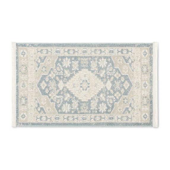 TOWN & COUNTRY EVERYDAY Rein Center Medallion Everwash® Washable Area Rug with Non-Slip Backing, Pet Friendly Rug, Blue/Beige, 21"x35"