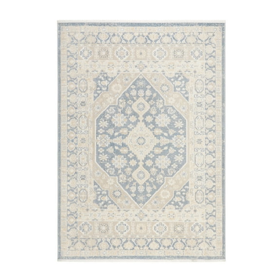 TOWN & COUNTRY EVERYDAY Rein Center Medallion Everwash® Washable Area Rug with Non-Slip Backing, Pet Friendly Rug, Blue/Beige, 5'2"x7'2"