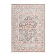 TOWN & COUNTRY EVERYDAY Rein Center Medallion Everwash  Washable Area Rug with Non-Slip Backing, Pet Friendly Rug, Brown/Grey, 52x72