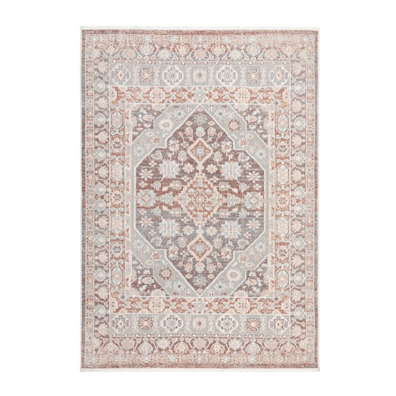 TOWN & COUNTRY EVERYDAY Rein Center Medallion Everwash® Washable Area Rug with Non-Slip Backing, Pet Friendly Rug, Brown/Grey, 6'6"x9'6"