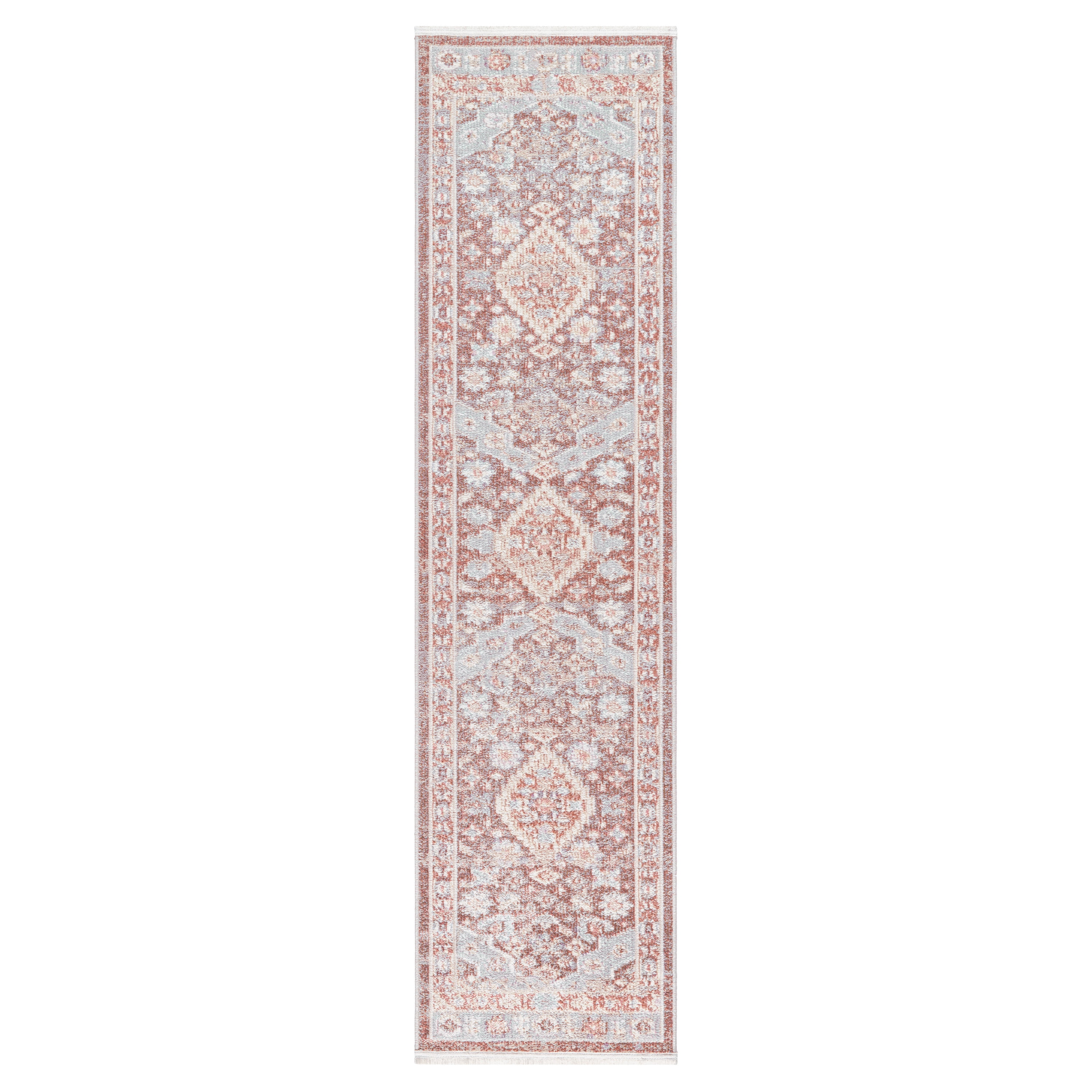 Brown and Grey Synthetic Medallion Washable Runner Rug