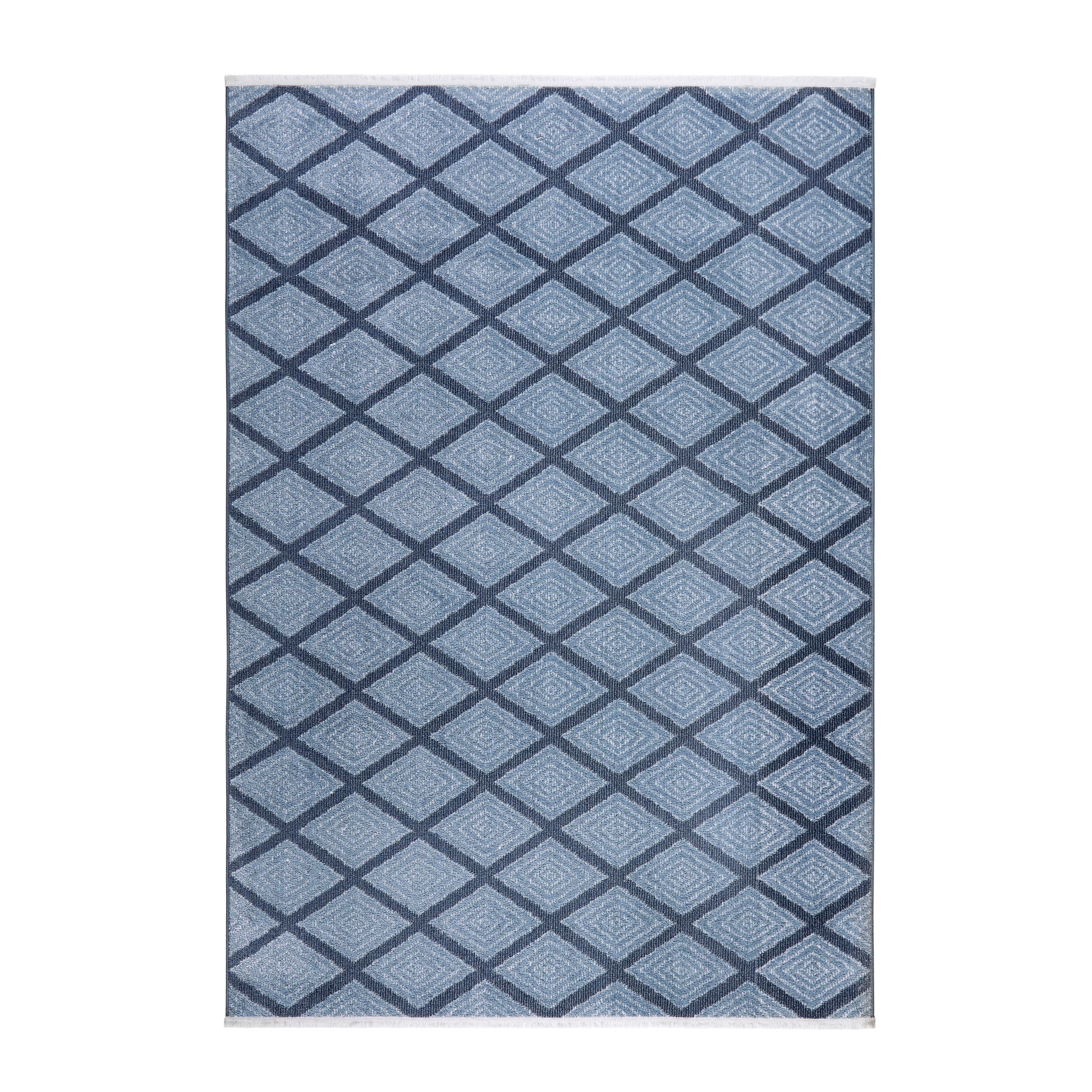 Blue Diamond Pattern 8' x 10' Washable Polyester Area Rug