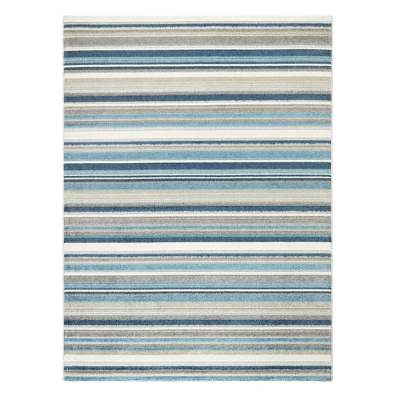 TOWN & COUNTRY EVERYDAY Rio Multicolor Stripe Indoor Outdoor Area Rug, UV Fade Resistant, High-Low Pile, Blue/Multi, 7'10"x10'2"