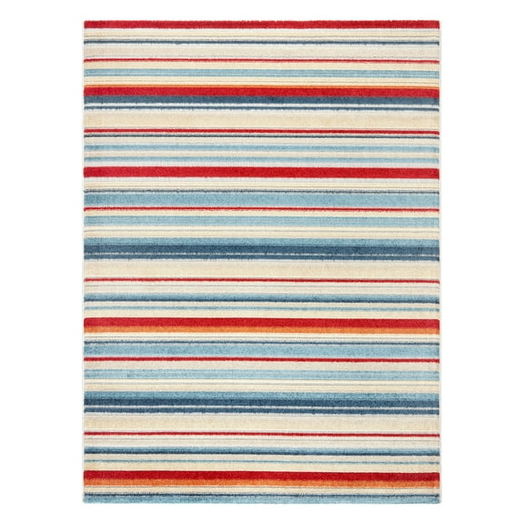 TOWN & COUNTRY EVERYDAY Rio Multicolor Stripe Indoor Outdoor Area Rug, UV Fade Resistant, High-Low Pile, Red/Mutli, 3'11"x5'2"