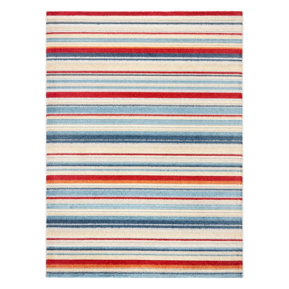 TOWN & COUNTRY EVERYDAY Rio Multicolor Stripe Indoor Outdoor Area Rug, UV Fade Resistant, High-Low Pile, Red/Mutli, 5'2"x7'2"