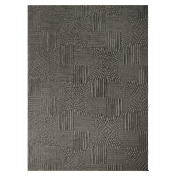 TOWN & COUNTRY EVERYDAY Stone Geo Curve Soft Felt Everwash®, Machine Washable Area Rug with Non-Slip Backing, Geometric Rug, Charcoal Grey, 6'6"x9'2"