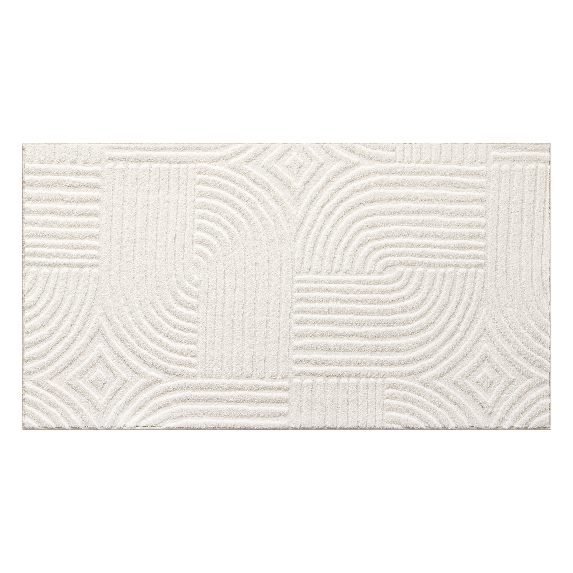 TOWN & COUNTRY EVERYDAY Stone Geo Curve Soft Felt Everwash®, Machine Washable Area Rug with Non-Slip Backing, Geometric Rug, Ivory, 1'7"x2'11"