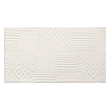 TOWN & COUNTRY EVERYDAY Stone Geo Curve Soft Felt Everwash®, Machine Washable Area Rug with Non-Slip Backing, Geometric Rug, Ivory, 1'7"x2'11"