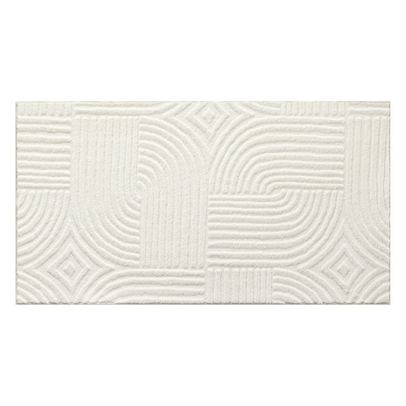 TOWN & COUNTRY EVERYDAY Stone Geo Curve Soft Felt Everwash®, Machine Washable Area Rug with Non-Slip Backing, Geometric Rug, Ivory, 1'7"x2'11"
