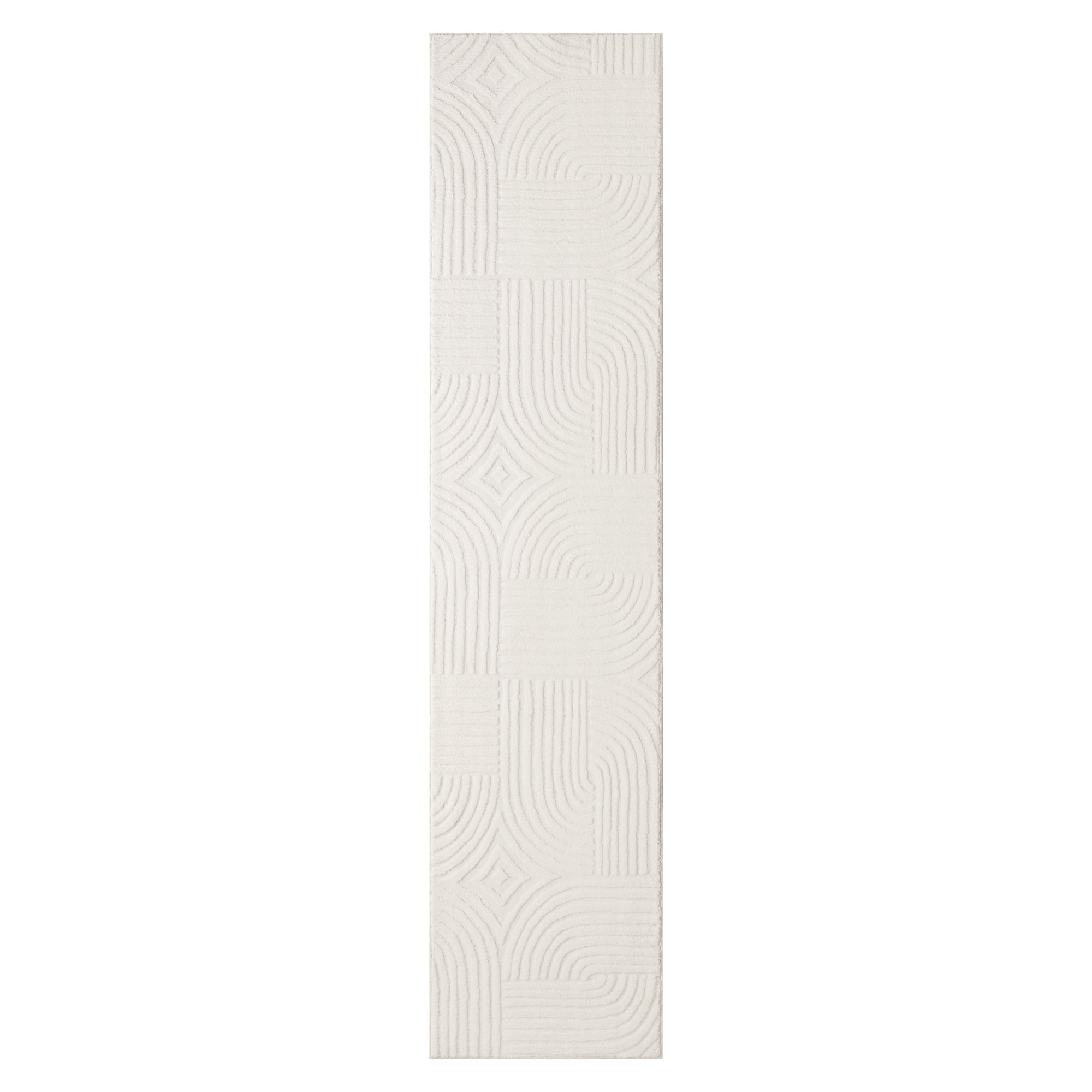 TOWN & COUNTRY EVERYDAY Stone Geo Curve Soft Felt Everwash®, Machine Washable Area Rug with Non-Slip Backing, Geometric Rug, Ivory, 1'7"x7'2"