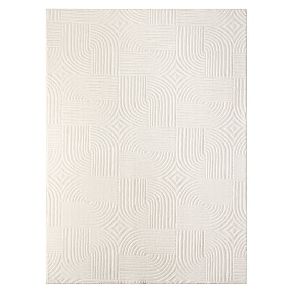 TOWN & COUNTRY EVERYDAY Stone Geo Curve Soft Felt Everwash®, Machine Washable Area Rug with Non-Slip Backing, Geometric Rug, Ivory, 4'11"x6'10"